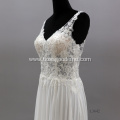 Flower white Lace Sexy Backless V Neck Sleeveless Appliques Bridal Gown illusion wedding dress